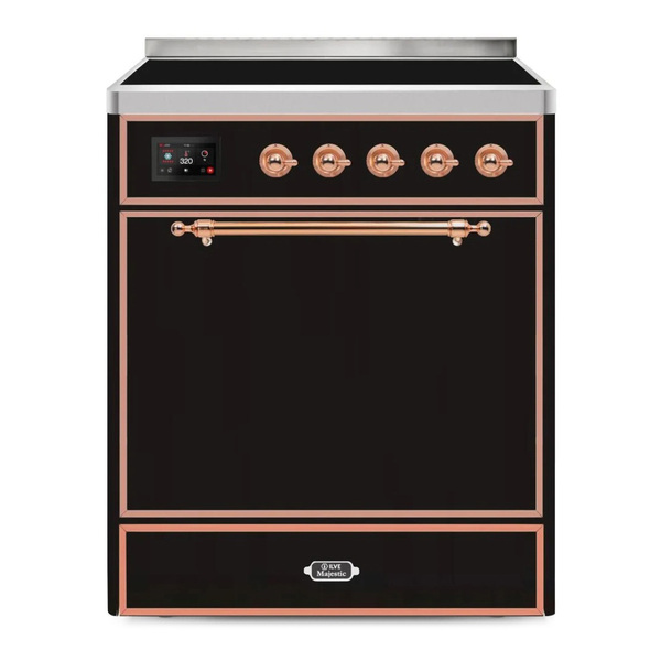 ILVE UMI30QNE3BKP Majestic II 30 inch Induction Range (Solid Door, Glossy Black, Copper)