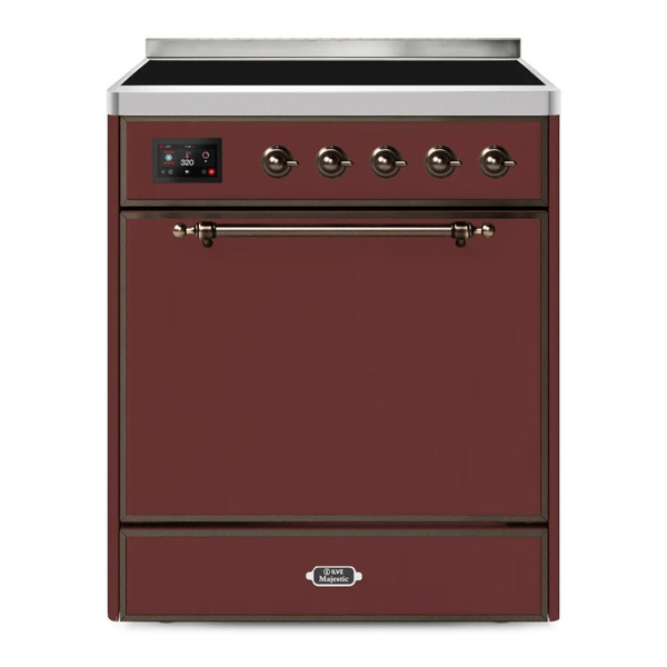 ILVE UMI30QNE3BUB Majestic II 30 inch Induction Range (Solid Door, Burgundy, Burnished)