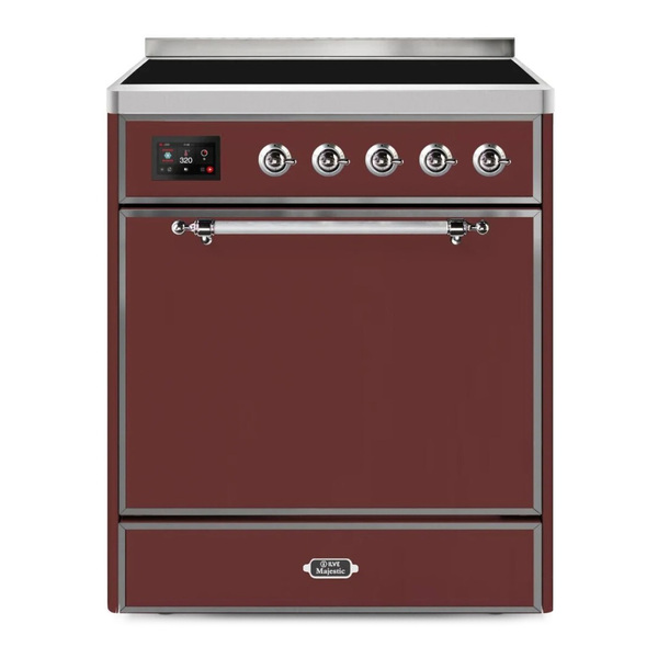 ILVE UMI30QNE3BUC Majestic II 30 inch Induction Range (Solid Door, Burgundy, Chrome)