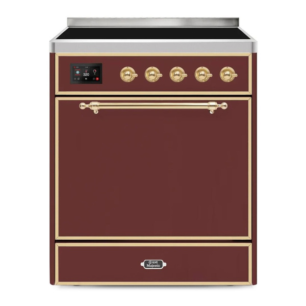 ILVE UMI30QNE3BUG Majestic II 30 inch Induction Range (Solid Door, Burgundy, Brass)