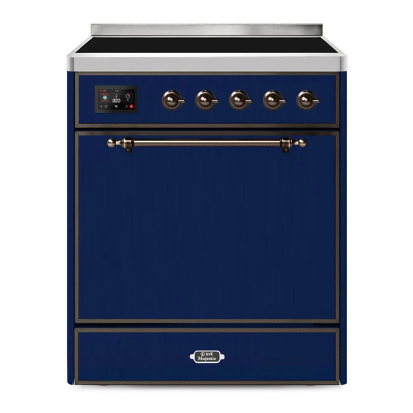 ILVE UMI30QNE3MBB Majestic II 30 inch Induction Range (Solid Door, Midnight Blue, Burnished)