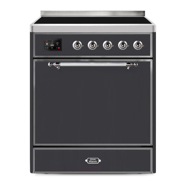 ILVE UMI30QNE3MGC Majestic II 30 inch Induction Range (Solid Door, Graphite Matte, Chrome)
