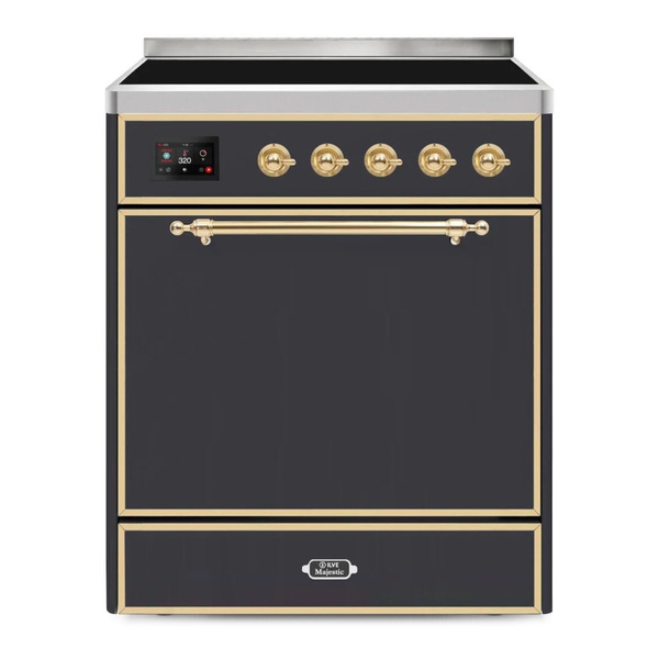 ILVE UMI30QNE3MGG Majestic II 30 inch Induction Range (Solid Door, Graphite Matte, Brass)