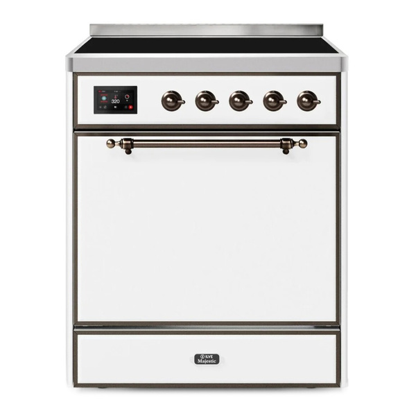 ILVE UMI30QNE3WHB Majestic II 30 inch Induction Range (Solid Door, White, Burnished)