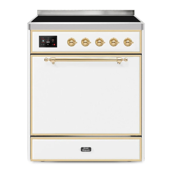 ILVE UMI30QNE3WHG Majestic II 30 inch Induction Range (Solid Door, White, Brass)