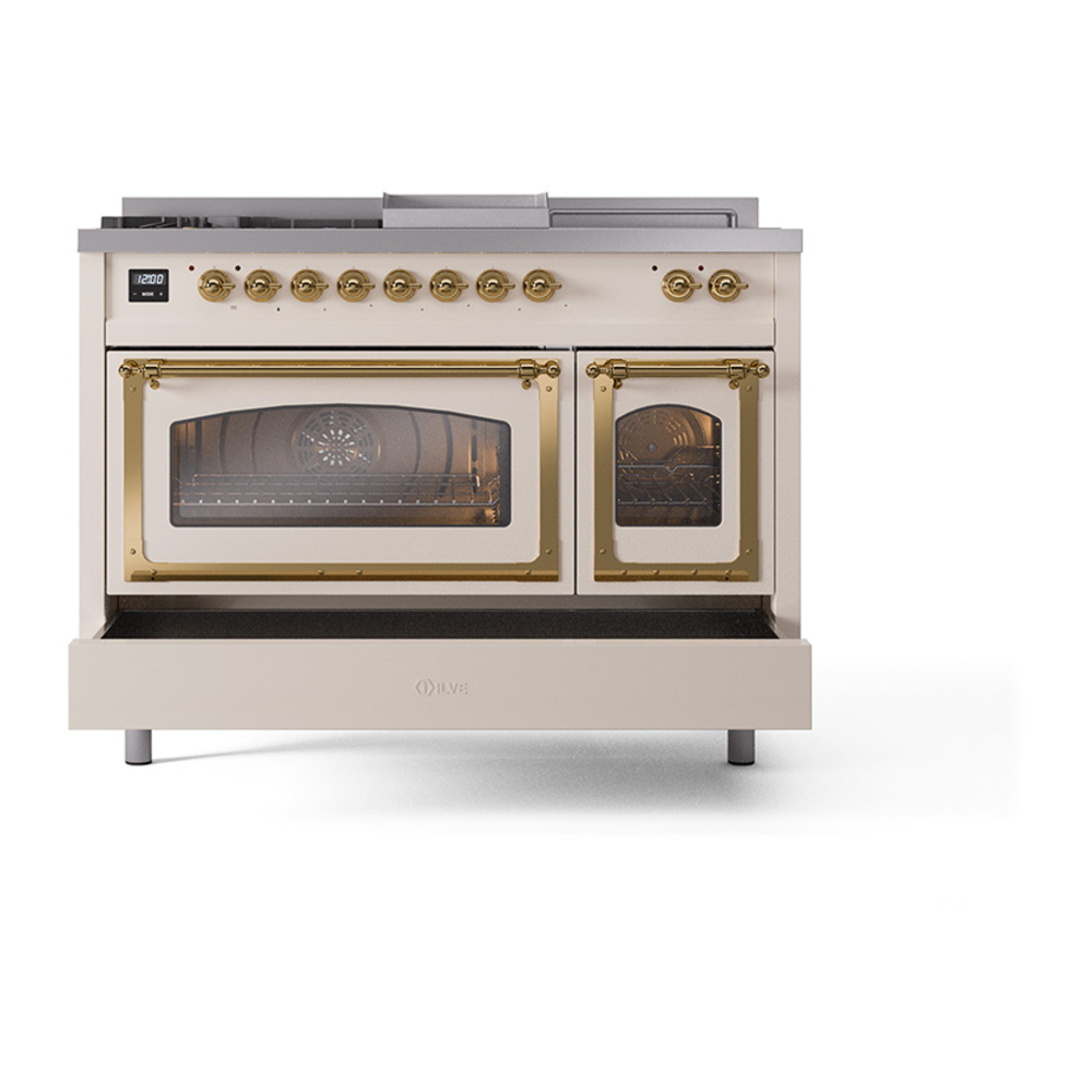 ILVE_UN48FSNMPAWG_Nostalgie_II_48"_Dual_Fuel_Range_drawer_opened