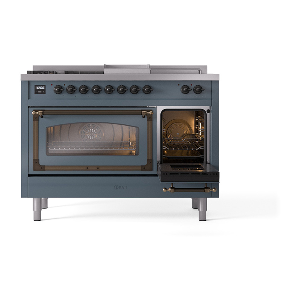 ILVE_UN48FSNMPBGBLP_Nostalgie_II_48"_Dual_Fuel_Range_side_oven_door_opened