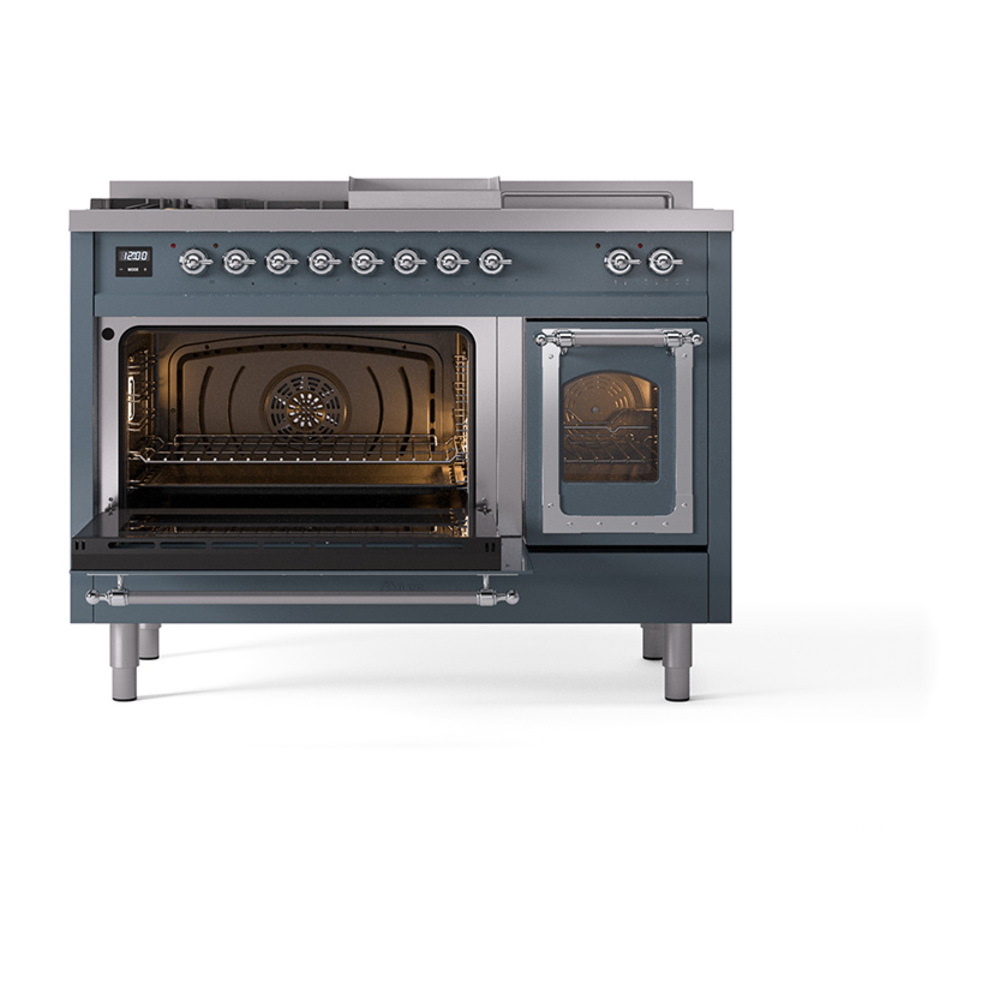 ILVE_UN48FSNMPBGC_Nostalgie_II_48"_Dual_Fuel_Range_main_oven_door_opened