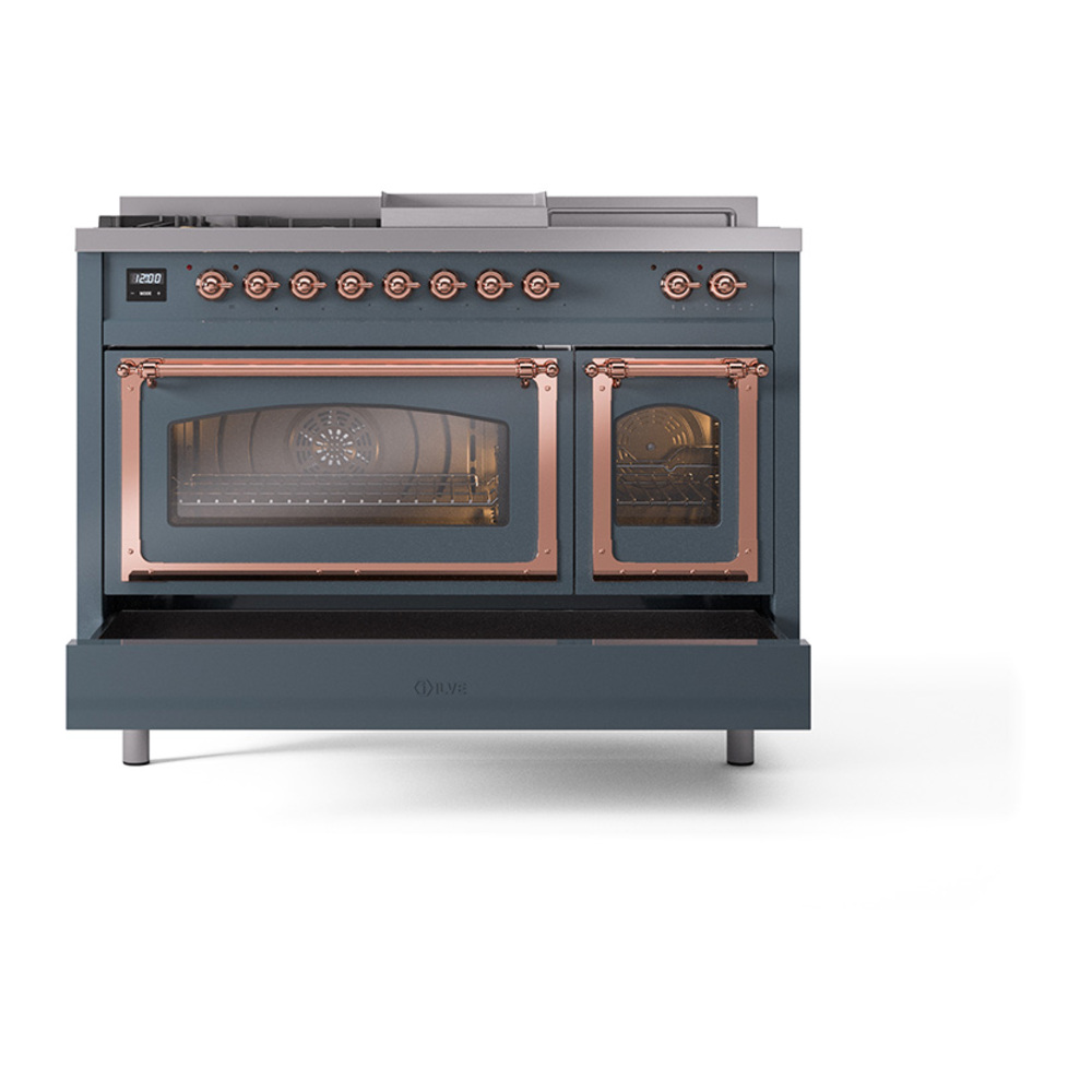 ILVE_UN48FSNMPBGPLP_Nostalgie_II_48"_Dual_Fuel_Range_drawer_opened