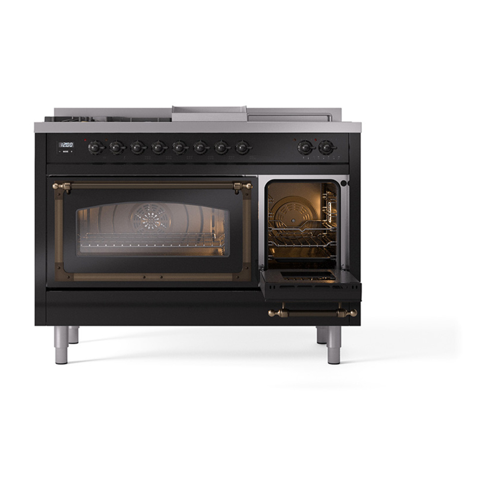 ILVE_UN48FSNMPBKB_Nostalgie_II_48"_Dual_Fuel_Range_side_oven_door_opened