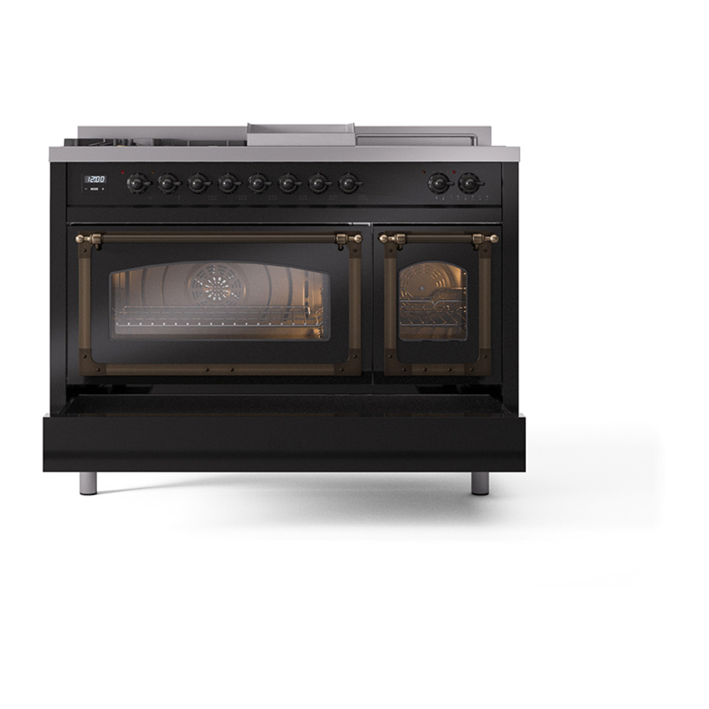 ILVE_UN48FSNMPBKB_Nostalgie_II_48"_Dual_Fuel_Range_drawer_opened