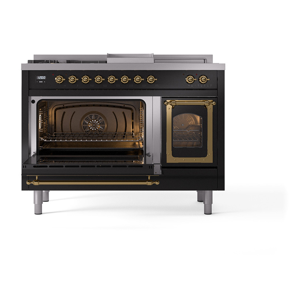 ILVE_UN48FSNMPBKGLP_Nostalgie_II_48"_Dual_Fuel_Range_main_oven_door_opened