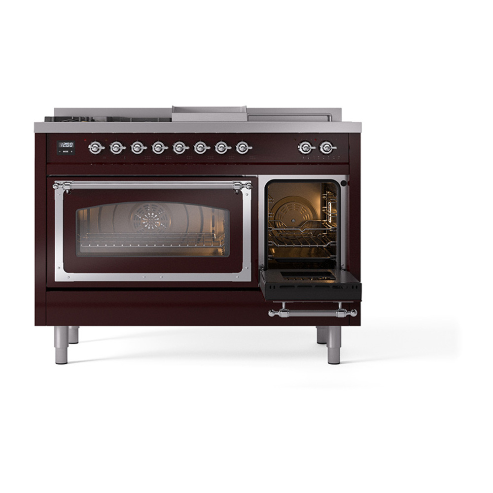 ILVE_UN48FSNMPBUCLP_Nostalgie_II_48"_Dual_Fuel_Range_side_oven_door_opened