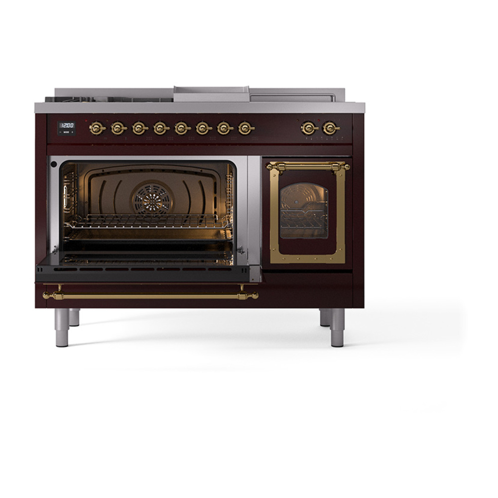 ILVE_UN48FSNMPBUGLP_Nostalgie_II_48"_Dual_Fuel_Range_main_oven_door_opened