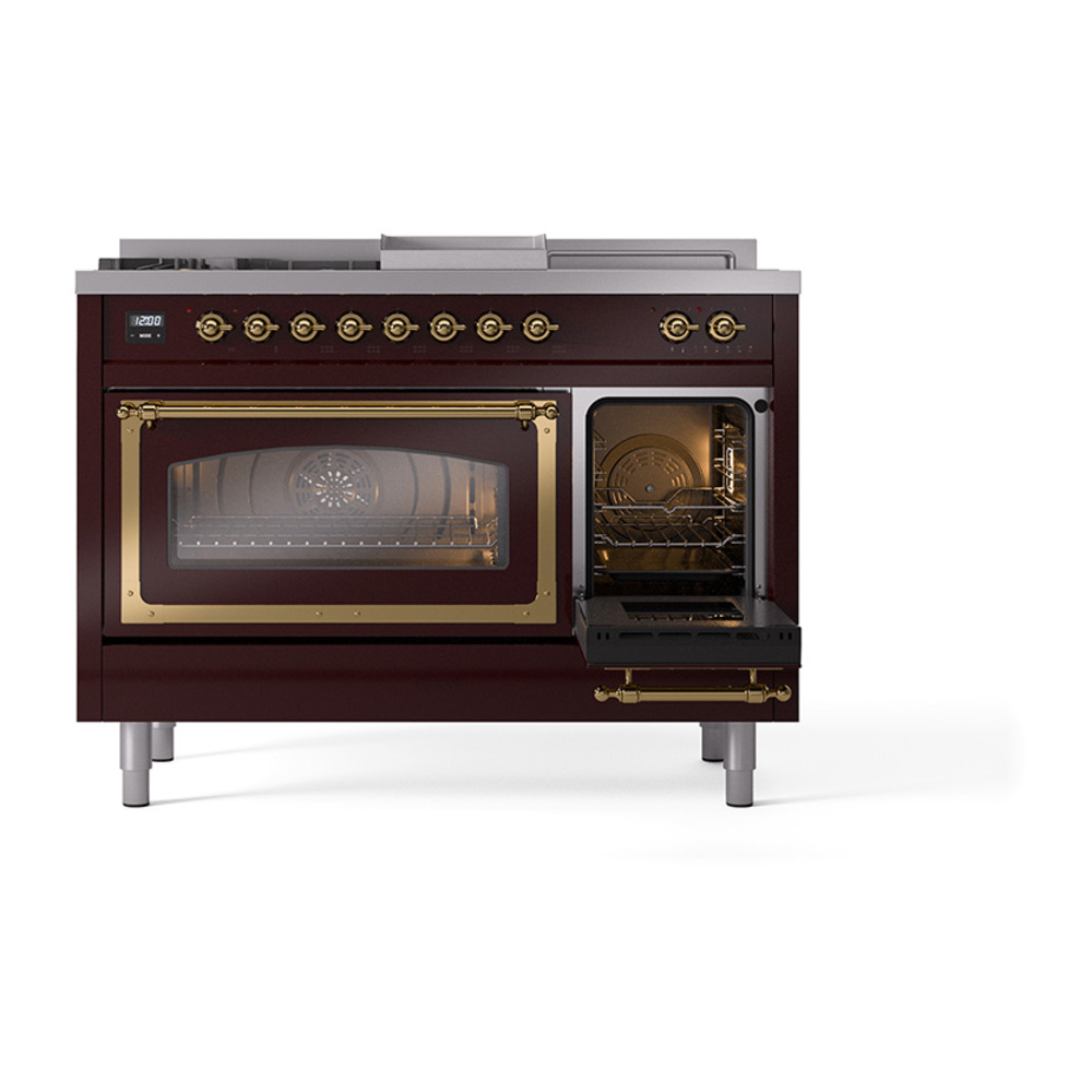 ILVE_UN48FSNMPBUGLP_Nostalgie_II_48"_Dual_Fuel_Range_side_oven_door_opened
