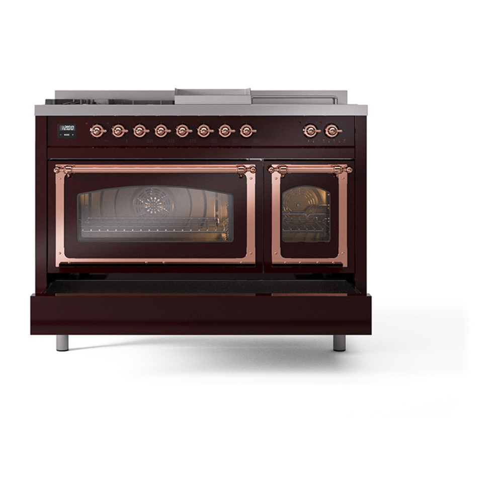 ILVE_UN48FSNMPBUPLP_Nostalgie_II_48"_Dual_Fuel_Range_drawer_opened