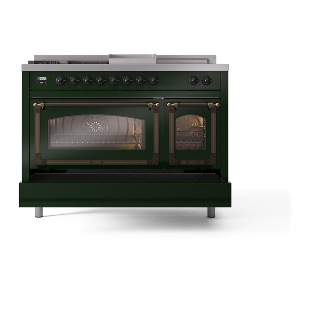 ILVE_UN48FSNMPEGB_Nostalgie_II_48"_Dual_Fuel_Range_drawer_opened