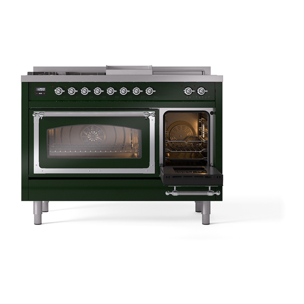 ILVE_UN48FSNMPEGCLP_Nostalgie_II_48"_Dual_Fuel_Range_side_oven_door_opened
