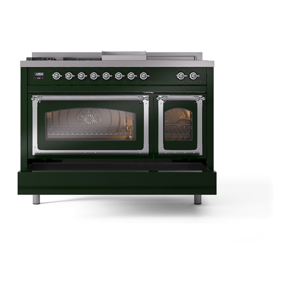 ILVE_UN48FSNMPEGCLP_Nostalgie_II_48"_Dual_Fuel_Range_drawer_opened