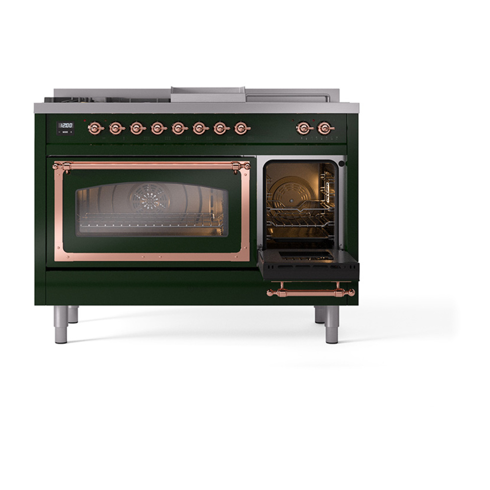 ILVE_UN48FSNMPEGPLP_Nostalgie_II_48"_Dual_Fuel_Range_side_oven_door_opened