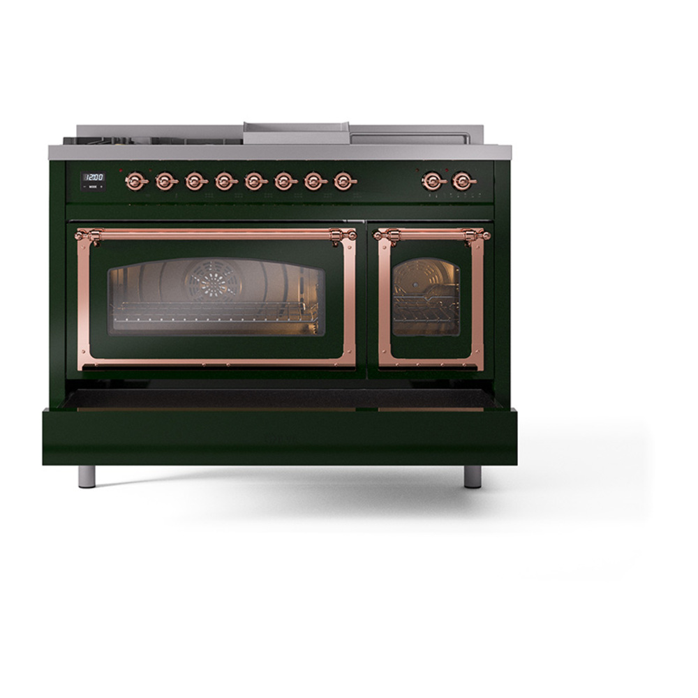 ILVE_UN48FSNMPEGP_Nostalgie_II_48"_Dual_Fuel_Range_drawer_opened