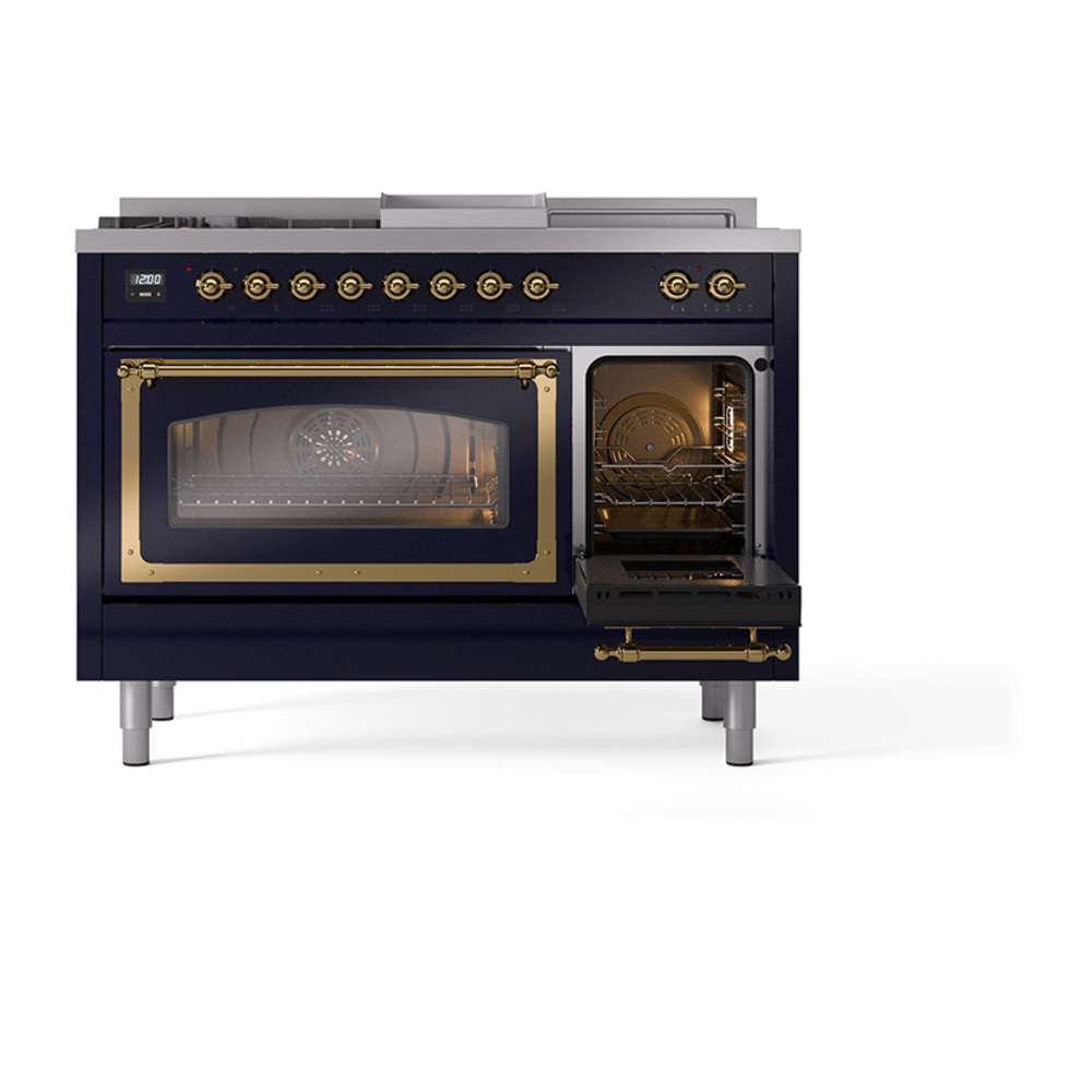 ILVE_UN48FSNMPMBGLP_Nostalgie_II_48"_Dual_Fuel_Range_side_oven_door_opened