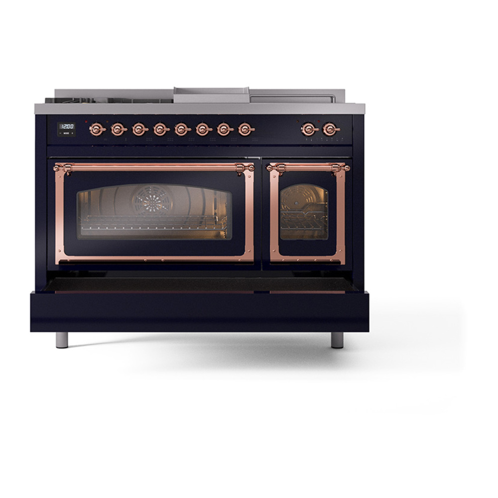 ILVE_UN48FSNMPMBPLP_Nostalgie_II_48"_Dual_Fuel_Range_drawer_opened