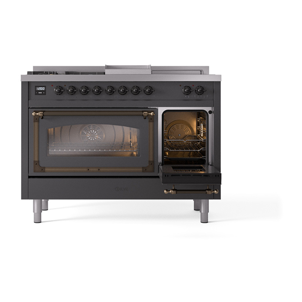 ILVE_UN48FSNMPMGBLP_Nostalgie_II_48"_Dual_Fuel_Range_side_oven_door_opened