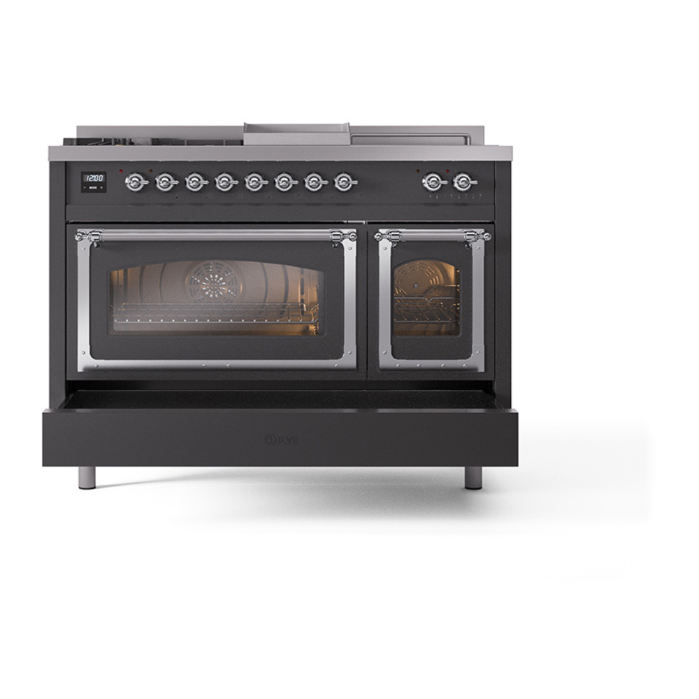 ILVE_UN48FSNMPMGCLP_Nostalgie_II_48"_Dual_Fuel_Range_drawer_opened
