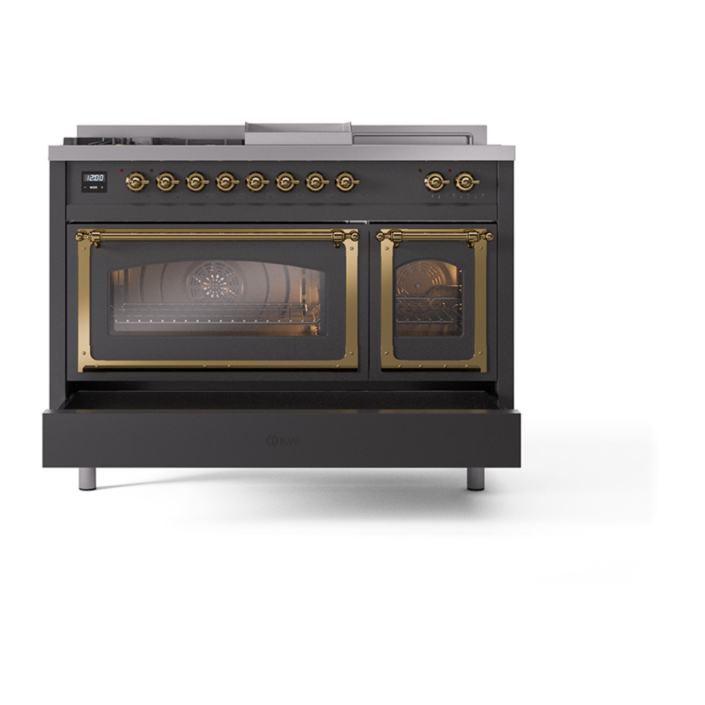 ILVE_UN48FSNMPMGGLP_Nostalgie_II_48"_Dual_Fuel_Range_drawer_opened