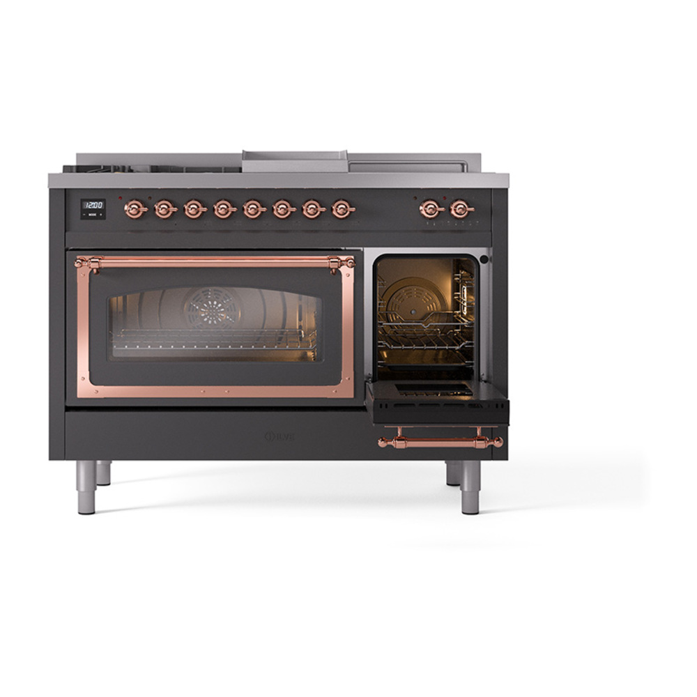 ILVE_UN48FSNMPMGPLP_Nostalgie_II_48"_Dual_Fuel_Range_side_oven_door_opened