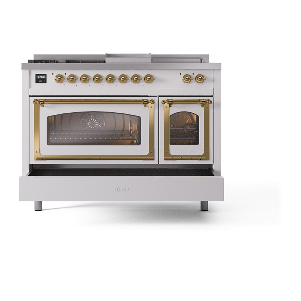 ILVE_UN48FSNMPRAG_Nostalgie_II_48"_Dual_Fuel_Range_drawer_opened