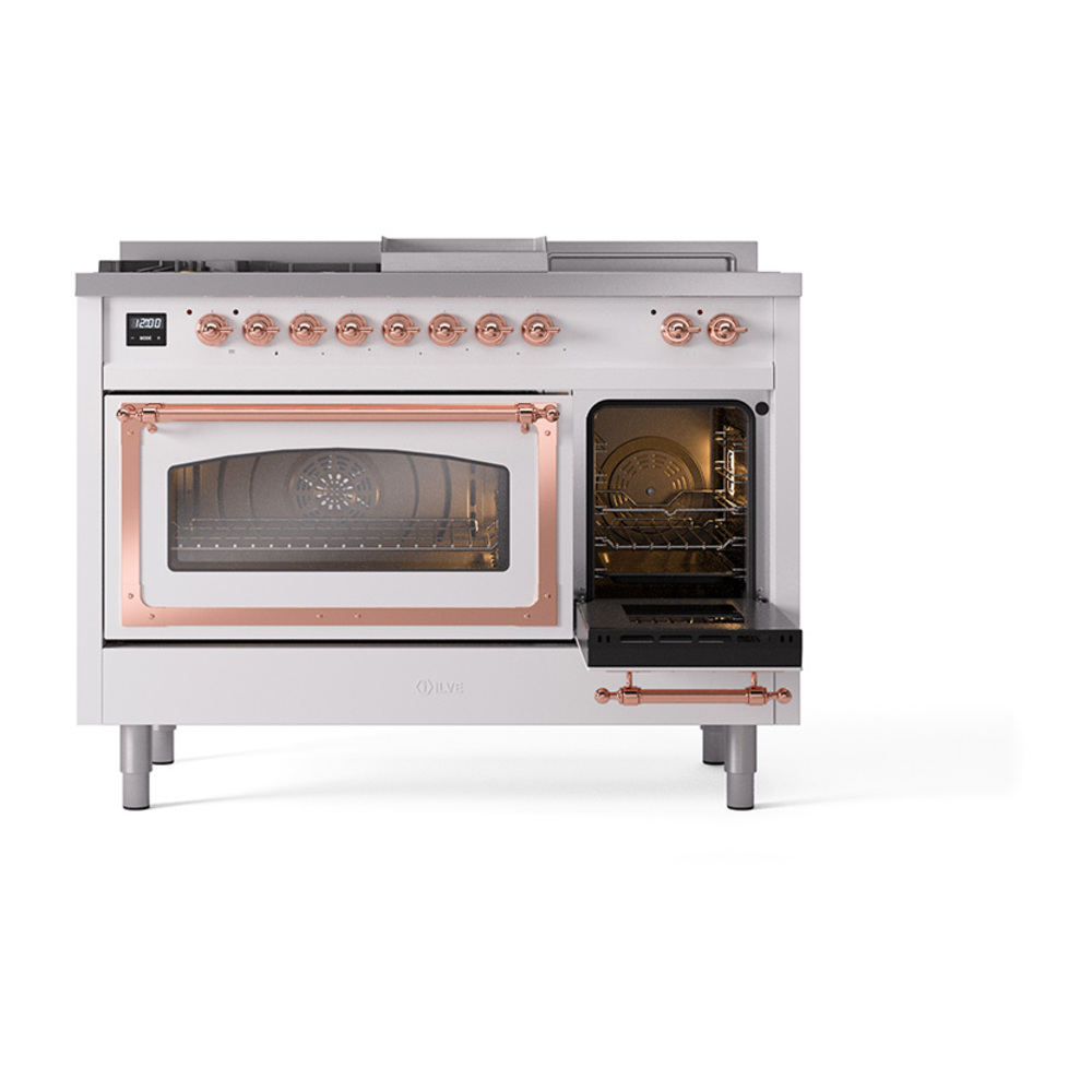 ILVE_UN48FSNMPRAPLP_Nostalgie_II_48"_Dual_Fuel_Range_side_oven_door_opened