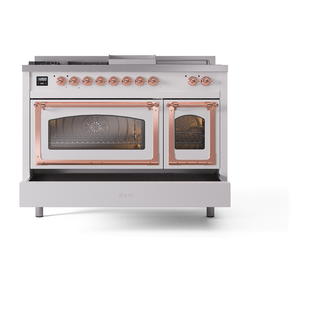 ILVE_UN48FSNMPRAPLP_Nostalgie_II_48"_Dual_Fuel_Range_drawer_opened