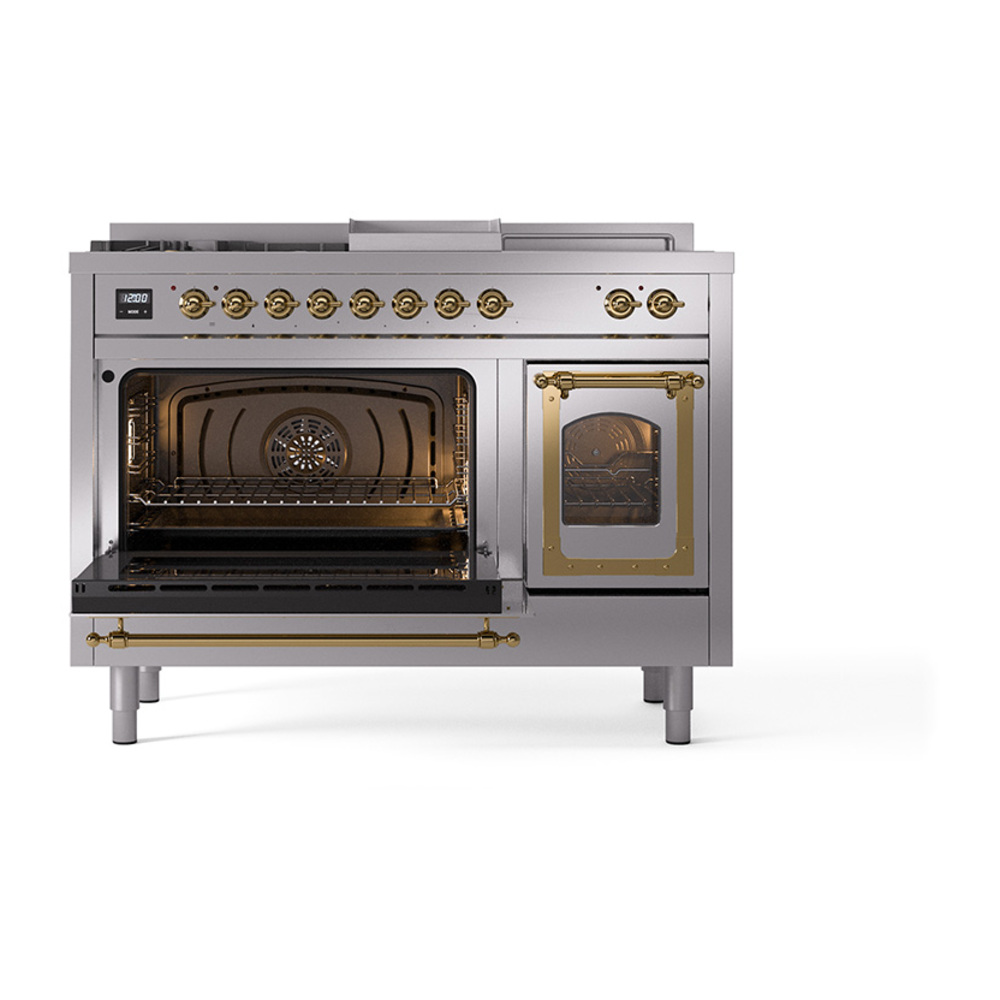 ILVE_UN48FSNMPSSGLP_Nostalgie_II_48"_Dual_Fuel_Range_main_oven_door_opened