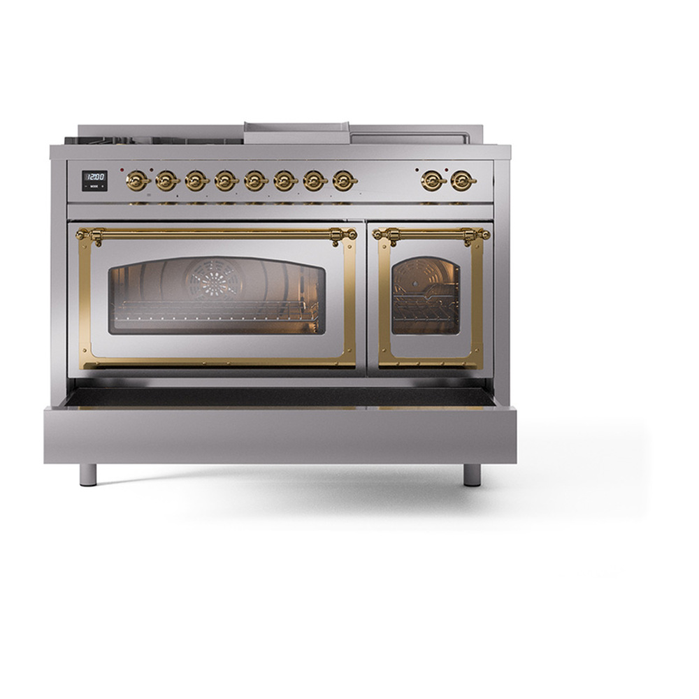 ILVE_UN48FSNMPSSGLP_Nostalgie_II_48"_Dual_Fuel_Range_drawer_opened