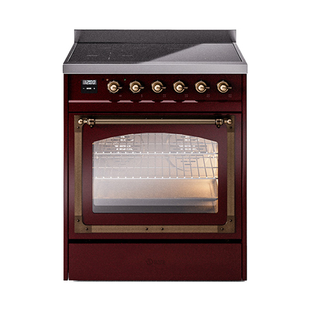 ILVE UNI304NMPBUB Nostalgie II Noblesse 30 inch Induction Range (Triple Glass Door, Burgundy, Burnished)