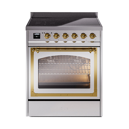 ILVE UNI304NMPSSG Nostalgie II Noblesse 30 inch Induction Range (Triple Glass Door, Stainless Steel, Brass)