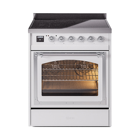 ILVE UNI304NMPWHC Nostalgie II Noblesse 30 inch Induction Range (Triple Glass Door, White, Chrome)