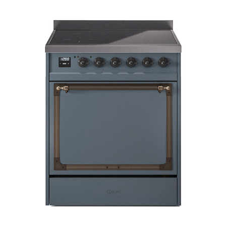 ILVE UNI304QNMPBGB Nostalgie II Noblesse 30 inch Induction Range (Solid Door, Blue Grey, Burnished)