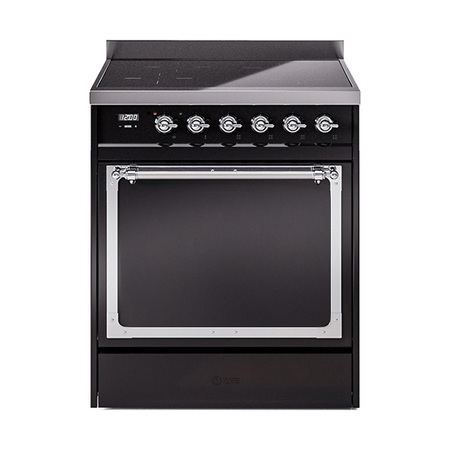 ILVE UNI304QNMPBKC Nostalgie II Noblesse 30 inch Induction Range (Solid Door, Glossy Black, Chrome)