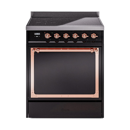 ILVE UNI304QNMPBKP Nostalgie II Noblesse 30 inch Induction Range (Solid Door, Glossy Black, Copper)