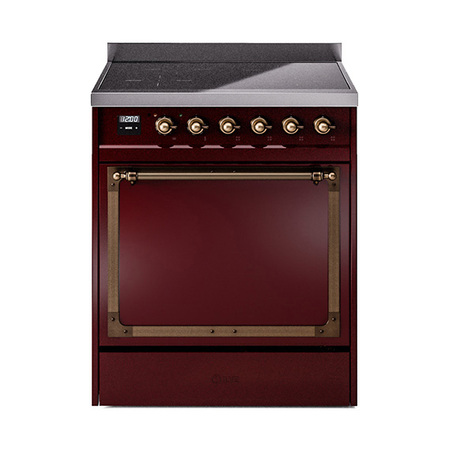 ILVE UNI304QNMPBUB Nostalgie II Noblesse 30 inch Induction Range (Solid Door, Burgundy, Burnished)