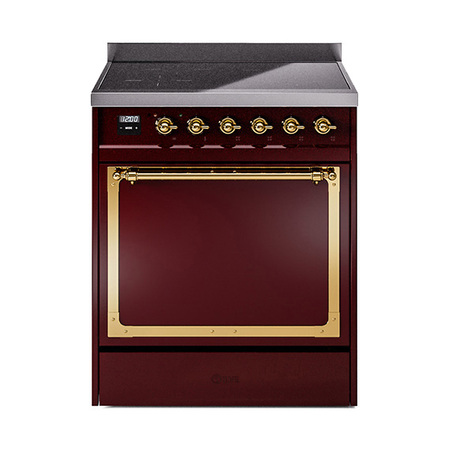 ILVE UNI304QNMPBUG Nostalgie II Noblesse 30 inch Induction Range (Solid Door, Burgundy, Brass)