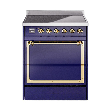 ILVE UNI304QNMPMBG Nostalgie II Noblesse 30 inch Induction Range (Solid Door, Midnight Blue, Brass)