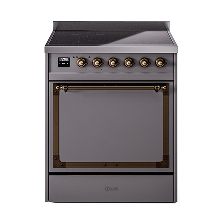 ILVE UNI304QNMPMGB Nostalgie II Noblesse 30 inch Induction Range (Solid Door, Graphite Matte, Burnished)