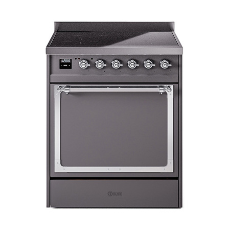 ILVE UNI304QNMPMGC Nostalgie II Noblesse 30 inch Induction Range (Solid Door, Graphite Matte, Chrome)