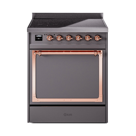 ILVE UNI304QNMPMGP Nostalgie II Noblesse 30 inch Induction Range (Solid Door, Graphite Matte, Copper)