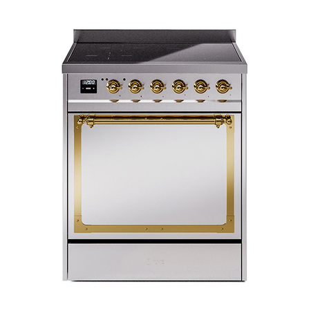 ILVE UNI304QNMPSSG Nostalgie II Noblesse 30 inch Induction Range (Solid Door, Stainless Steel, Brass)