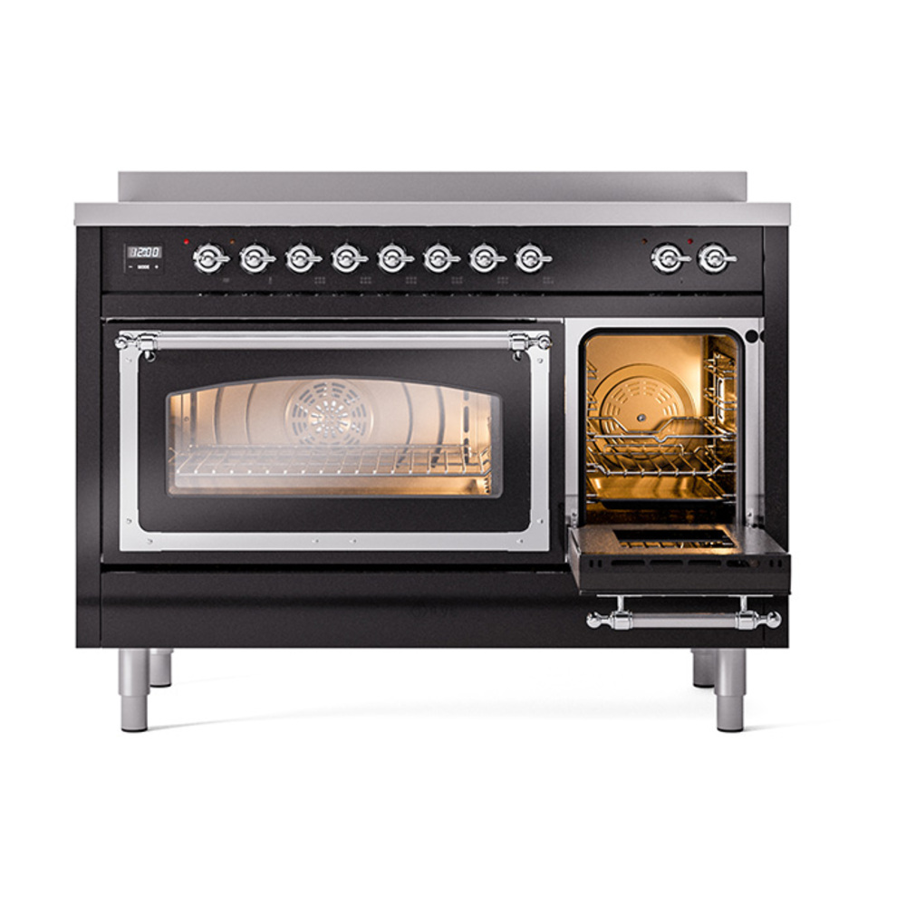 ILVE_UNI486NMPBKC_Nostalgie_II_48"_Induction_Range_side_oven_door_opened